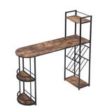 Industrial Bar Table Set with 2 Chairs, Counter Height Kitchen Dining Table, Wine Rack, and Side Storage,  (Rustic Brown)_8