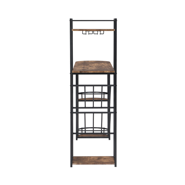 Industrial Bar Table Set with 2 Chairs, Counter Height Kitchen Dining Table, Wine Rack, and Side Storage,  (Rustic Brown)_10