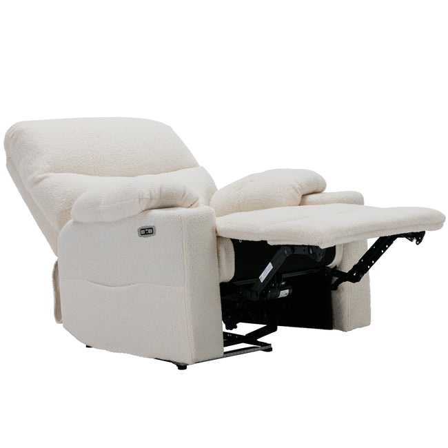 Power Recliner Chair for Elderly Recliner Sofa Chair with Storage Pockets Adjustable Phone Stand Cup Holder Armrest Storage Plush Teddy Fabric Contemporary Overstuffed Design_14