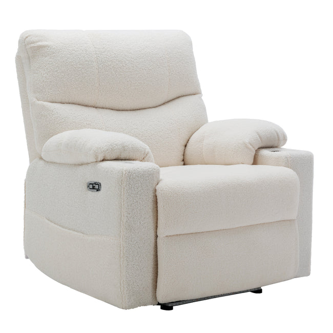 Power Recliner Chair for Elderly Recliner Sofa Chair with Storage Pockets Adjustable Phone Stand Cup Holder Armrest Storage Plush Teddy Fabric Contemporary Overstuffed Design_17