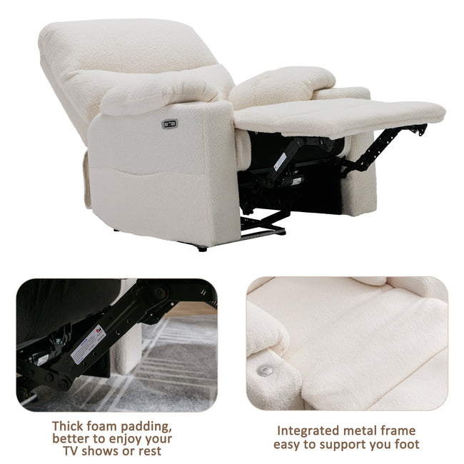 Power Recliner Chair for Elderly Recliner Sofa Chair with Storage Pockets Adjustable Phone Stand Cup Holder Armrest Storage Plush Teddy Fabric Contemporary Overstuffed Design_10