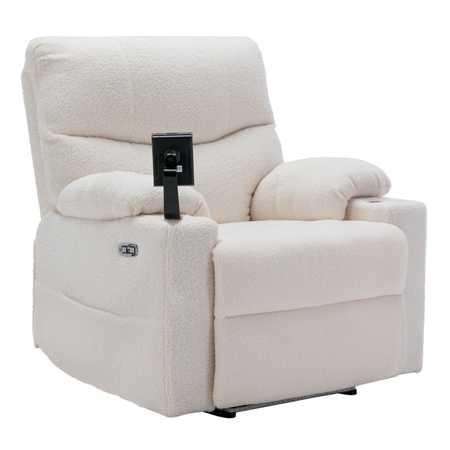 Power Recliner Chair for Elderly Recliner Sofa Chair with Storage Pockets Adjustable Phone Stand Cup Holder Armrest Storage Plush Teddy Fabric Contemporary Overstuffed Design_13