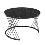 Round Coffee Table, Modern Coffee Table Set of 2 Marble Pattern Top with Metal Frame, Small Side Table, End Table for Living Room, Bedroom, Home Office, Farmhouse, White and Black_12