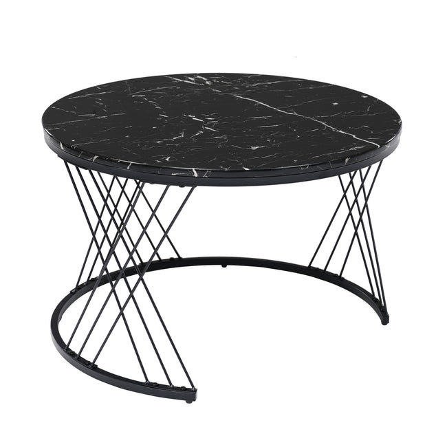 Round Coffee Table, Modern Coffee Table Set of 2 Marble Pattern Top with Metal Frame, Small Side Table, End Table for Living Room, Bedroom, Home Office, Farmhouse, White and Black_12