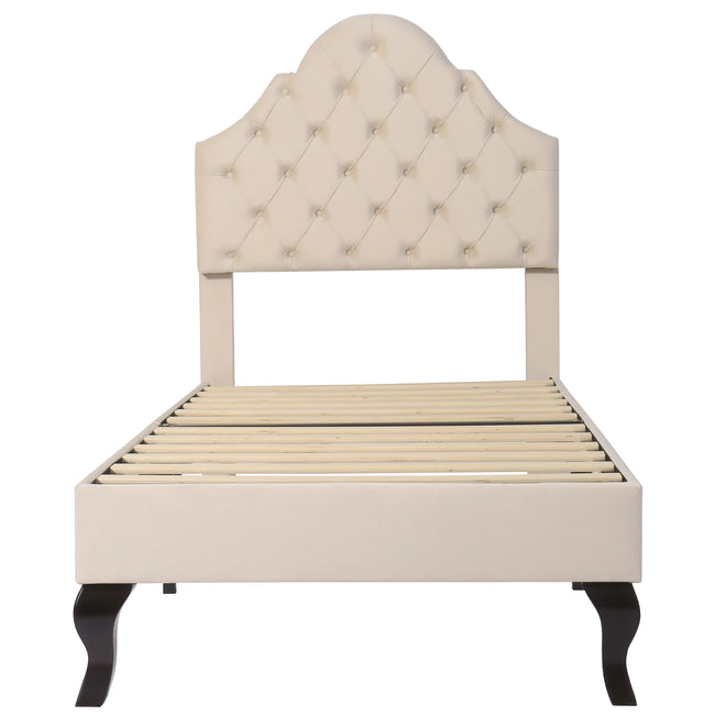 Upholstered bed 90*190 with slatted frame and headboard, Upholstered bed with height-adjustable headboard, Youth bed, Single bed, Wooden slat support, Easy assembly, Velvet, Beige_7