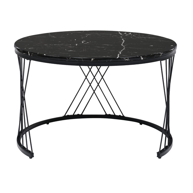 Round Coffee Table, Modern Coffee Table Set of 2 Marble Pattern Top with Metal Frame, Small Side Table, End Table for Living Room, Bedroom, Home Office, Farmhouse, White and Black_13