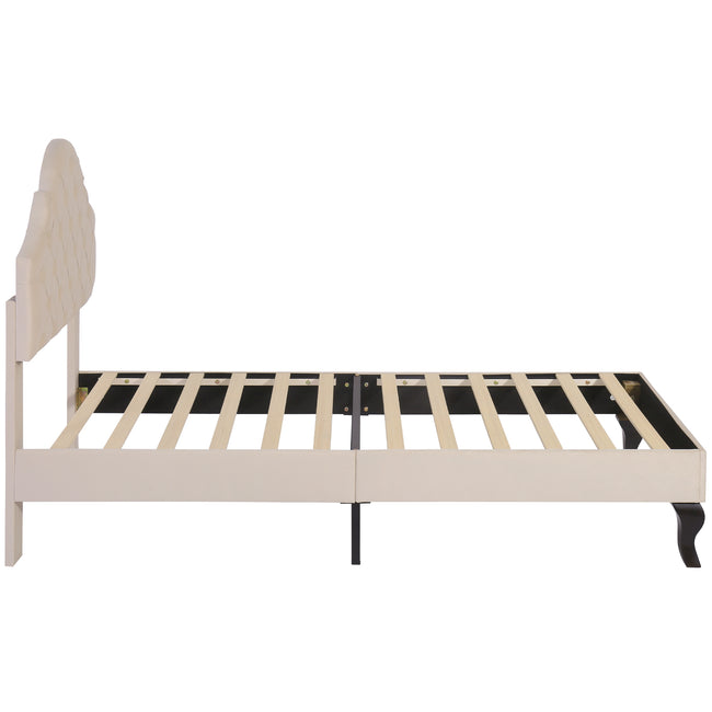 Upholstered bed 90*190 with slatted frame and headboard, Upholstered bed with height-adjustable headboard, Youth bed, Single bed, Wooden slat support, Easy assembly, Velvet, Beige_10