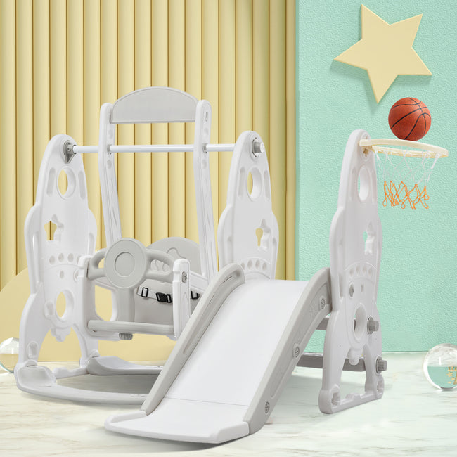 Toddler Slide and Swing Set 4 in 1, Kids Playground Climber Swing Playset with Basketball Hoops Freestanding Combination Indoor & Outdoor._1