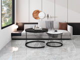 Round Coffee Table, Modern Coffee Table Set of 2 Marble Pattern Top with Metal Frame, Small Side Table, End Table for Living Room, Bedroom, Home Office, Farmhouse, White and Black_17
