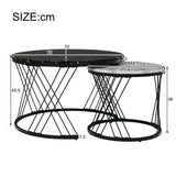 Round Coffee Table, Modern Coffee Table Set of 2 Marble Pattern Top with Metal Frame, Small Side Table, End Table for Living Room, Bedroom, Home Office, Farmhouse, White and Black_21