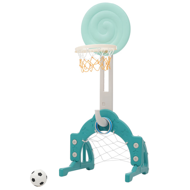 Children's Slide, 5 in 1 Multiplayer toddler slide with basketball stand, football goal, swings, climbing ladder, indoor and outdoor use_16