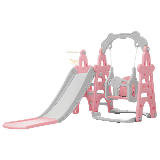 Children's Slide, 5 in 1 Multiplayer toddler slide with basketball stand, football goal, swings, climbing ladder, indoor and outdoor use_17