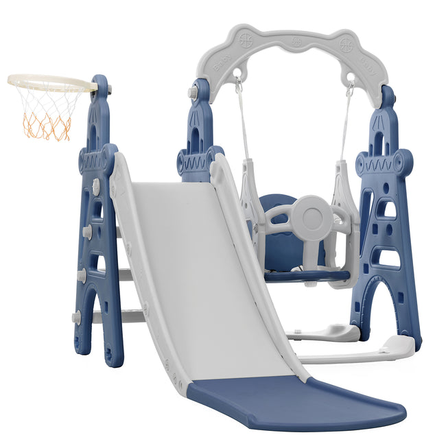 Children's Slide, 5 in 1 Multiplayer toddler slide with basketball stand, football goal, swings, climbing ladder, indoor and outdoor use_15
