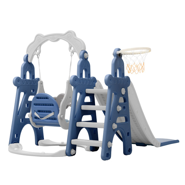 Children's Slide, 5 in 1 Multiplayer toddler slide with basketball stand, football goal, swings, climbing ladder, indoor and outdoor use_20