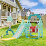 Children's Slide, 5 in 1 Multiplayer toddler slide with basketball stand, football goal, swings, climbing ladder, indoor and outdoor use_9