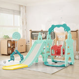 Children's Slide, 5 in 1 Multiplayer toddler slide with basketball stand, football goal, swings, climbing ladder, indoor and outdoor use_1
