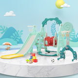 Children's Slide, 5 in 1 Multiplayer toddler slide with basketball stand, football goal, swings, climbing ladder, indoor and outdoor use_0