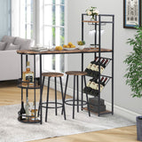 Industrial Bar Table Set with 2 Chairs, Counter Height Kitchen Dining Table, Wine Rack, and Side Storage,  (Rustic Brown)_1