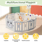 12+2 pieces baby playpen, foldable playpen with basketball hoop (148x146cm), children's playground with bear cartoon pattern, safety locking door catch and non-slip rubber base, indoor and ou_3