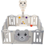 12+2 pieces baby playpen, foldable playpen with basketball hoop (148x146cm), children's playground with bear cartoon pattern, safety locking door catch and non-slip rubber base, indoor and ou_24