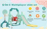 Children's Slide, 5 in 1 Multiplayer toddler slide with basketball stand, football goal, swings, climbing ladder, indoor and outdoor use_8