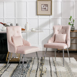 Button Pattern Dining Chair, Upholstered Armchair, Metal Leg Chairs, Modern Lounge Chair, Bedroom Living Room Chair with Lumbar Cushion, Pink_6