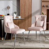 Button Pattern Dining Chair, Upholstered Armchair, Metal Leg Chairs, Modern Lounge Chair, Bedroom Living Room Chair with Lumbar Cushion, Pink_8