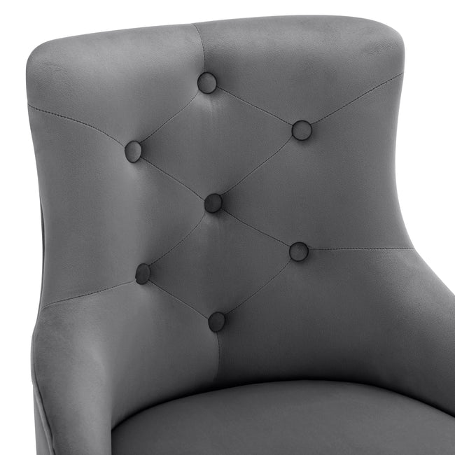 Set of 2 Button Pattern Dining Chair, Upholstered Armchair, Metal Leg Chairs, Modern Lounge Chair, Bedroom Living Room Chair with Lumbar Cushion, Grey_6