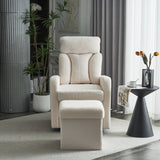 White Swivel Chair with Footrest, Storage Pocket, Teddy Material, D28 Foam Padding, Wooden Frame, Metal Base, Detachable Backrest and Armrests, Self-Assembly, Hidden Storage in Footrest_17