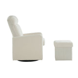 White Swivel Chair with Footrest, Storage Pocket, Teddy Material, D28 Foam Padding, Wooden Frame, Metal Base, Detachable Backrest and Armrests, Self-Assembly, Hidden Storage in Footrest_27