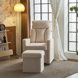 White Swivel Chair with Footrest, Storage Pocket, Teddy Material, D28 Foam Padding, Wooden Frame, Metal Base, Detachable Backrest and Armrests, Self-Assembly, Hidden Storage in Footrest_2