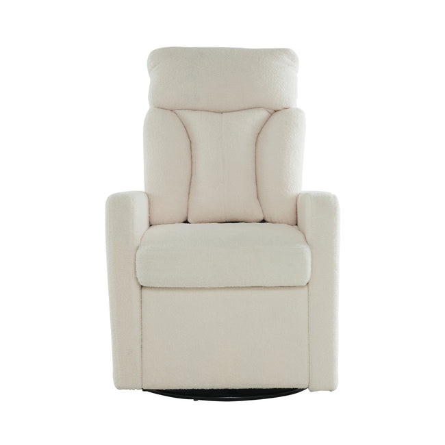 White Swivel Chair with Footrest, Storage Pocket, Teddy Material, D28 Foam Padding, Wooden Frame, Metal Base, Detachable Backrest and Armrests, Self-Assembly, Hidden Storage in Footrest_23