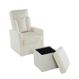 White Swivel Chair with Footrest, Storage Pocket, Teddy Material, D28 Foam Padding, Wooden Frame, Metal Base, Detachable Backrest and Armrests, Self-Assembly, Hidden Storage in Footrest_28
