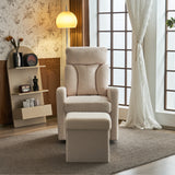 White Swivel Chair with Footrest, Storage Pocket, Teddy Material, D28 Foam Padding, Wooden Frame, Metal Base, Detachable Backrest and Armrests, Self-Assembly, Hidden Storage in Footrest_13