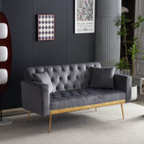 Grey sofa that converts into a bed - Wooden frame, metal feet, removable armrests, with 2 small pillows, 146x71x75 cm_4