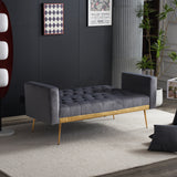 Grey sofa that converts into a bed - Wooden frame, metal feet, removable armrests, with 2 small pillows, 146x71x75 cm_6