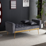 Grey sofa that converts into a bed - Wooden frame, metal feet, removable armrests, with 2 small pillows, 146x71x75 cm_5