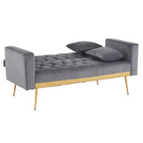Grey sofa that converts into a bed - Wooden frame, metal feet, removable armrests, with 2 small pillows, 146x71x75 cm_18