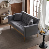 Grey sofa that converts into a bed - Wooden frame, metal feet, removable armrests, with 2 small pillows, 146x71x75 cm_3