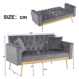 Grey sofa that converts into a bed - Wooden frame, metal feet, removable armrests, with 2 small pillows, 146x71x75 cm_22