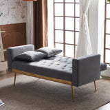 Grey sofa that converts into a bed - Wooden frame, metal feet, removable armrests, with 2 small pillows, 146x71x75 cm_8