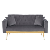 Grey sofa that converts into a bed - Wooden frame, metal feet, removable armrests, with 2 small pillows, 146x71x75 cm_13