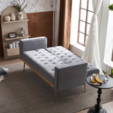 Grey sofa that converts into a bed - Wooden frame, metal feet, removable armrests, with 2 small pillows, 146x71x75 cm_9
