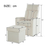 White Swivel Chair with Footrest, Storage Pocket, Teddy Material, D28 Foam Padding, Wooden Frame, Metal Base, Detachable Backrest and Armrests, Self-Assembly, Hidden Storage in Footrest_7
