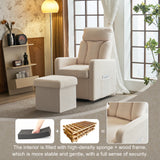 White Swivel Chair with Footrest, Storage Pocket, Teddy Material, D28 Foam Padding, Wooden Frame, Metal Base, Detachable Backrest and Armrests, Self-Assembly, Hidden Storage in Footrest_3