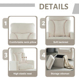 White Swivel Chair with Footrest, Storage Pocket, Teddy Material, D28 Foam Padding, Wooden Frame, Metal Base, Detachable Backrest and Armrests, Self-Assembly, Hidden Storage in Footrest_5