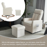 White Swivel Chair with Footrest, Storage Pocket, Teddy Material, D28 Foam Padding, Wooden Frame, Metal Base, Detachable Backrest and Armrests, Self-Assembly, Hidden Storage in Footrest_4