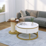Two-piece nesting coffee table in white - Versatile design with marble look and glass surface, 360° swivelling, high-gloss body_0
