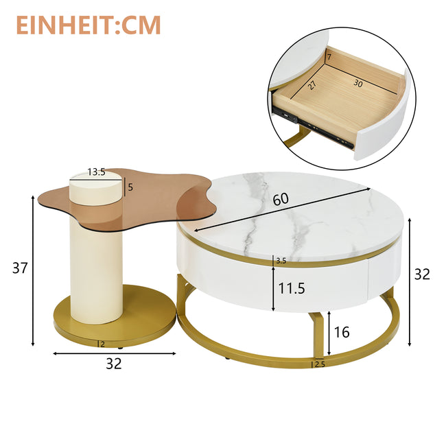 Two-piece nesting coffee table in white - Versatile design with marble look and glass surface, 360° swivelling, high-gloss body_12