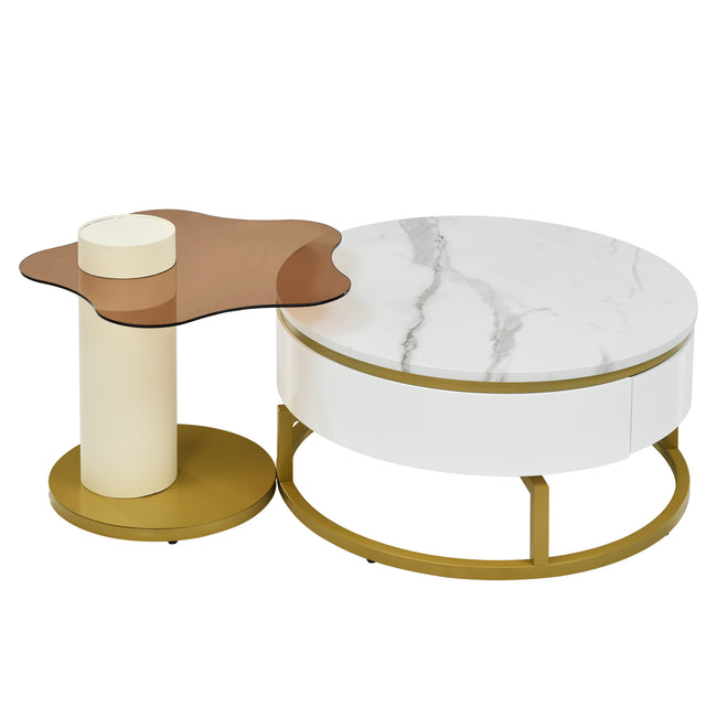 Two-piece nesting coffee table in white - Versatile design with marble look and glass surface, 360° swivelling, high-gloss body_20
